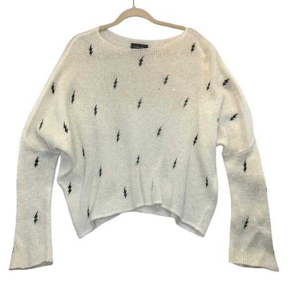 Wooden Ships White Lightning Bolt Open-Knit Sweater Mohair Wool Blend Medium - Picture 2 of 7